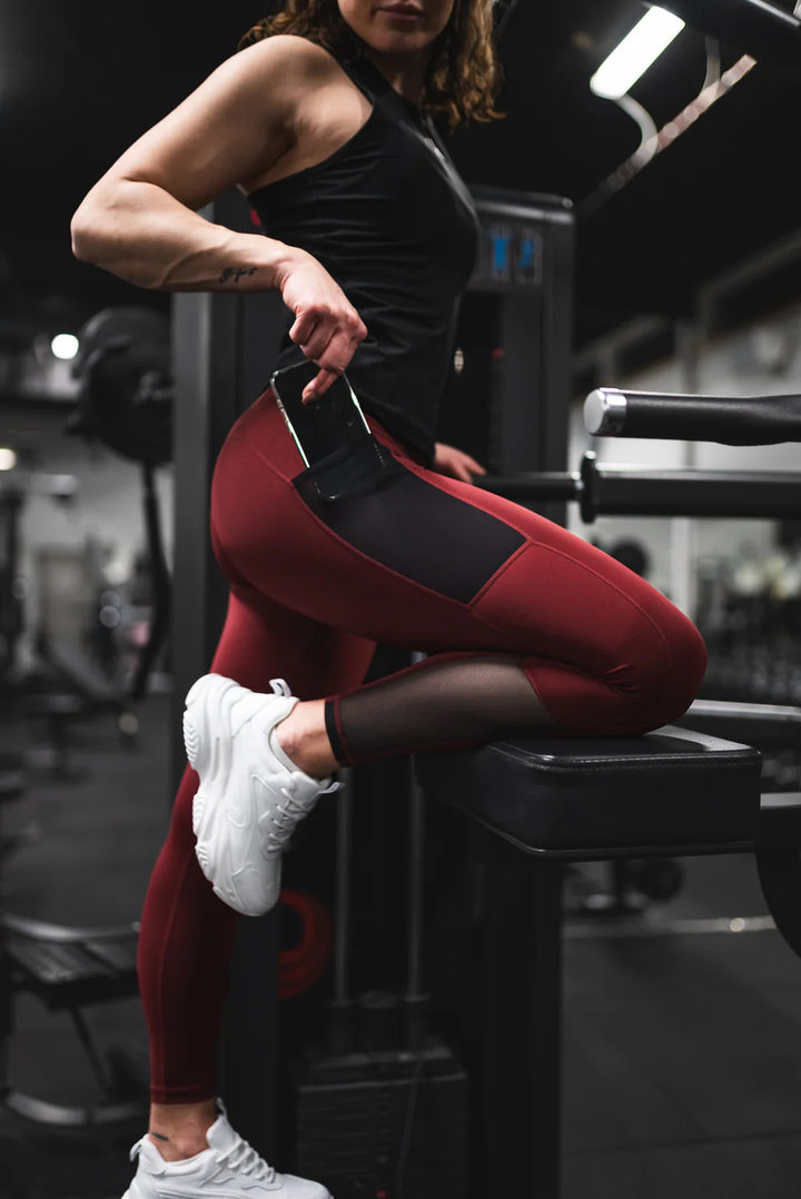Mesh Pocket Leggings Dark Burgundy