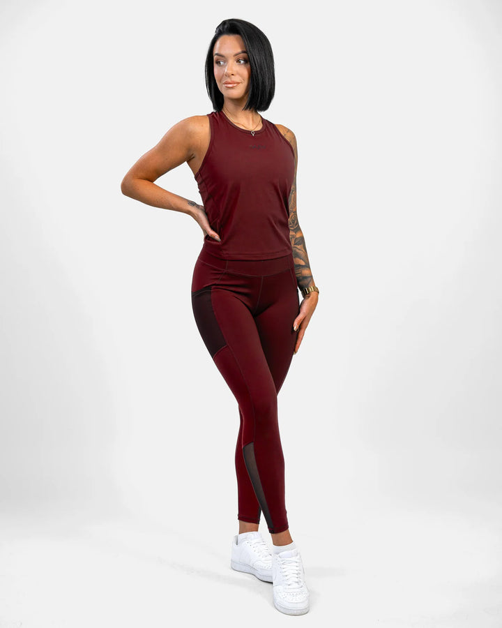 Mesh Pocket Leggings Dark Burgundy