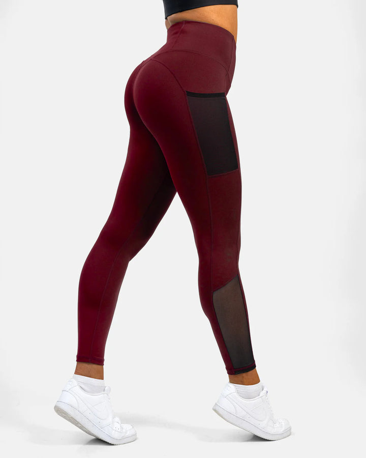 Mesh Pocket Leggings Dark Burgundy