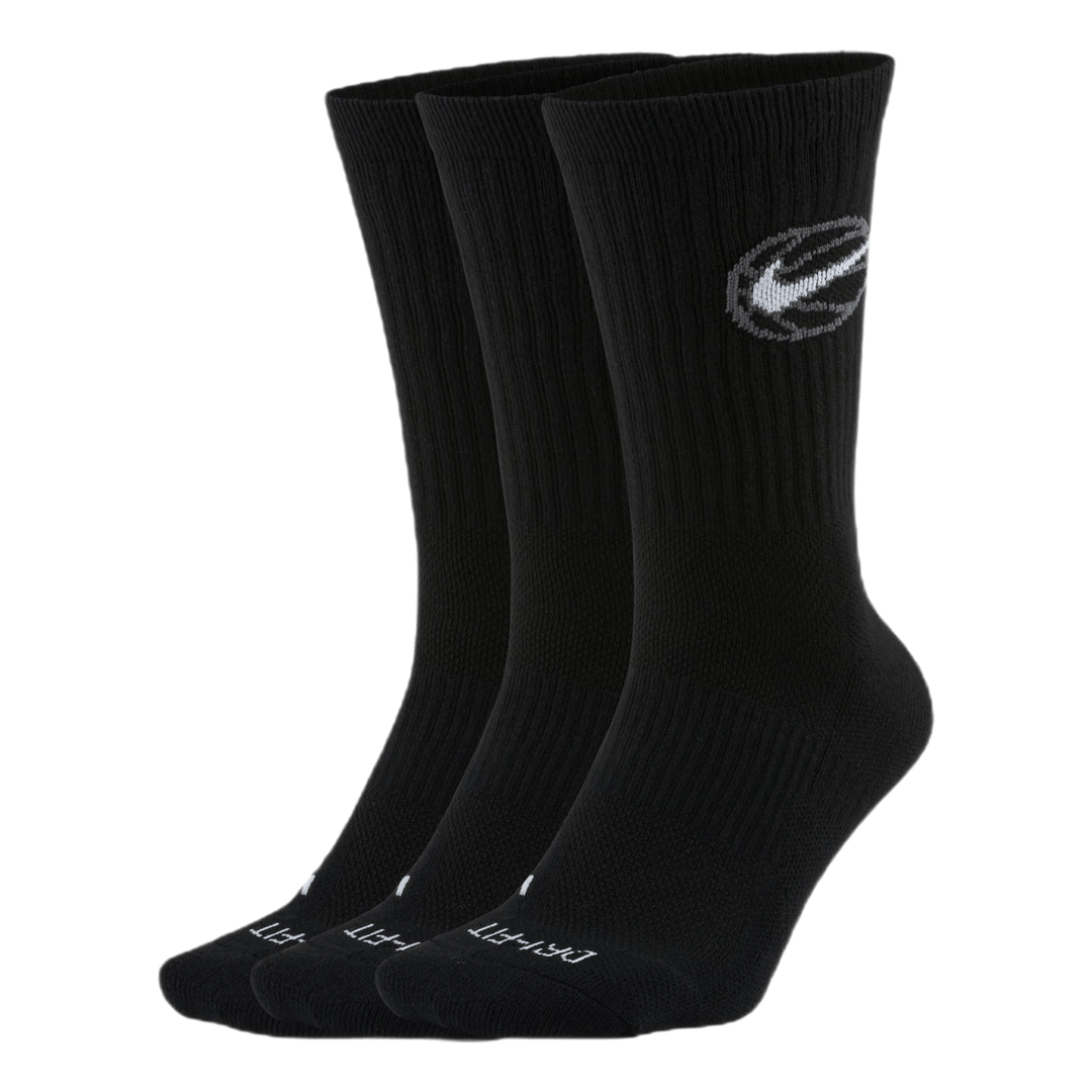 Everyday Crew Basketball Socks (3 Pair) BLACK/WHITE