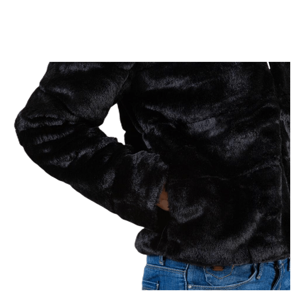 Only chris fur hooded 2025 jacket black