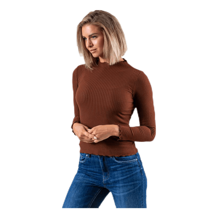 Emma L/S High Neck Top Jrs Brown