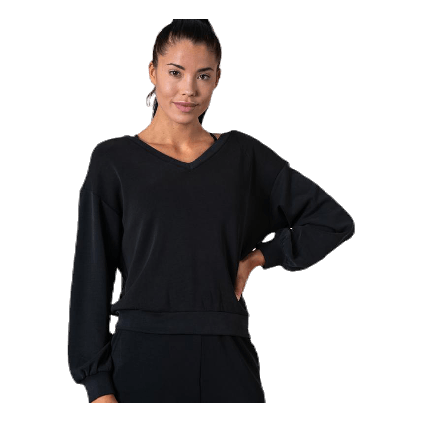 Gaia L/S V-Neck Top Swt Black