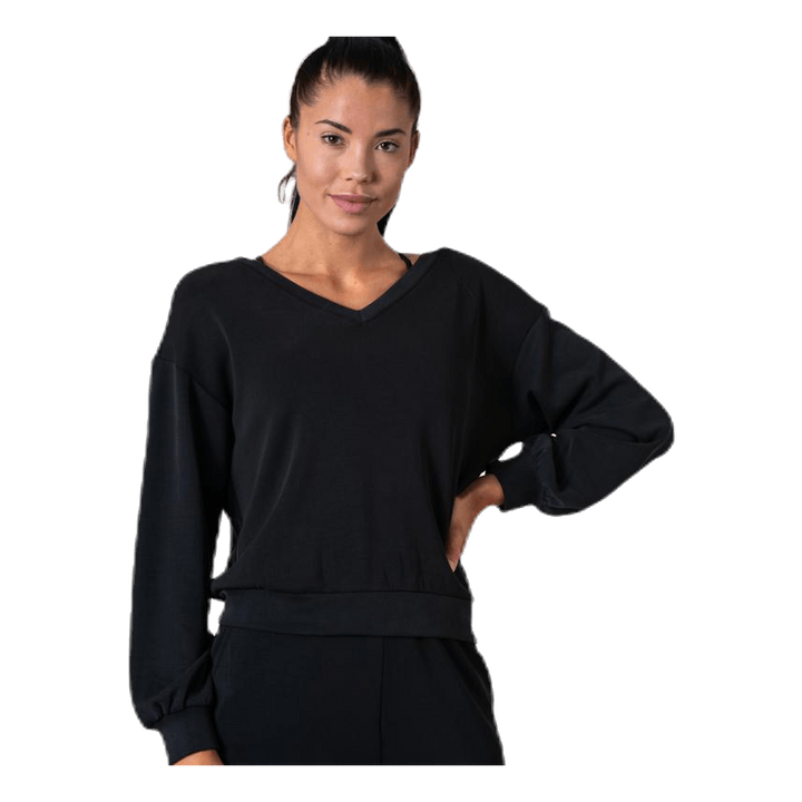 Gaia L/S V-Neck Top Swt Black