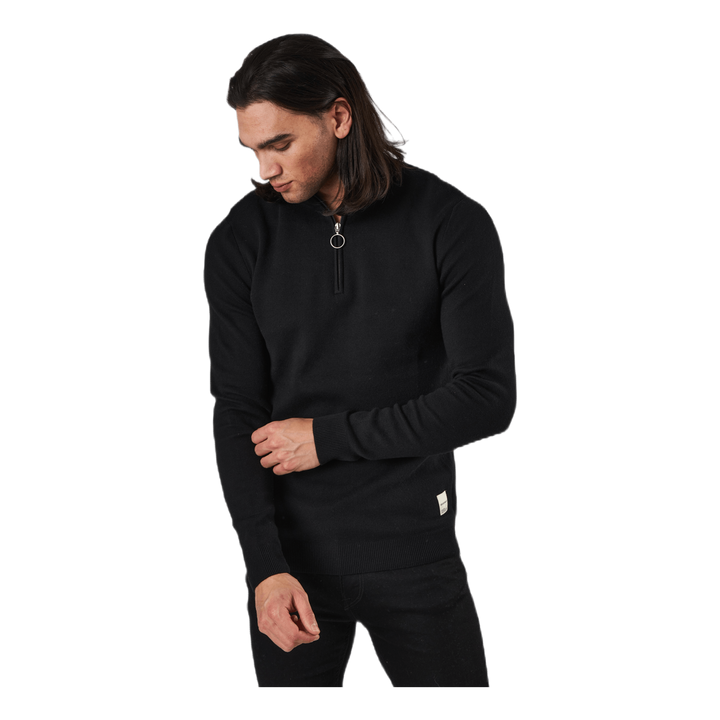 Roy Knit High Neck Zip Black