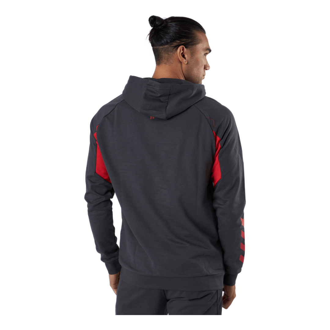 Hmlaction Cotton Hoodie Ebony/flame Scarlet