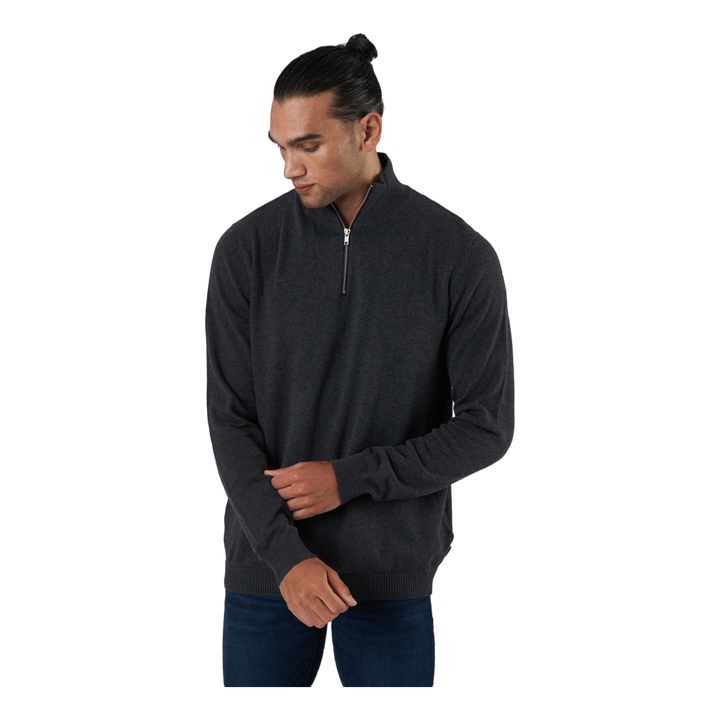 Jjebasic Knit Half Zip Dark Grey Melange