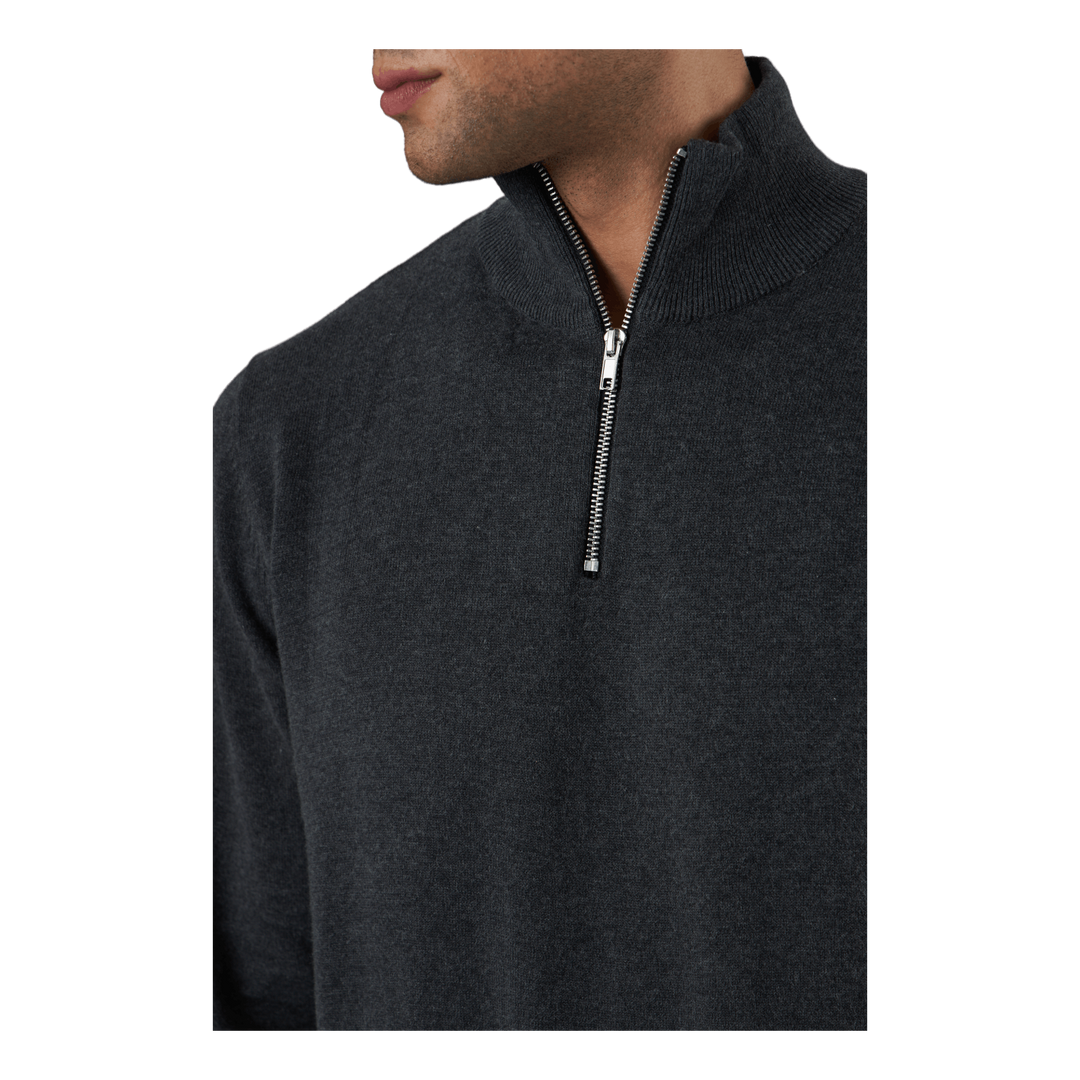 Jjebasic Knit Half Zip Dark Grey Melange