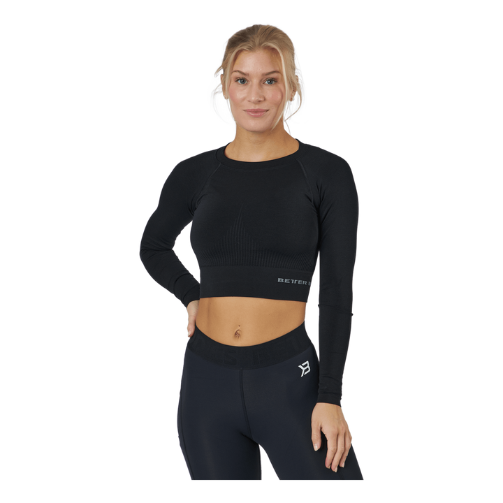 Rib Sml Crop Ls Black Melange