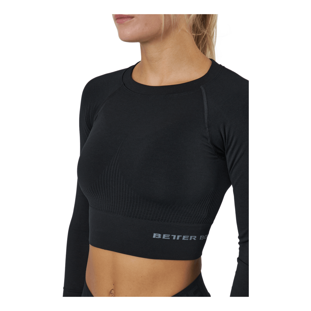 Rib Sml Crop Ls Black Melange