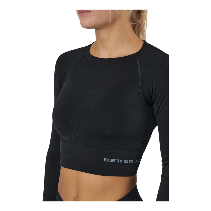 Rib Sml Crop Ls Black Melange