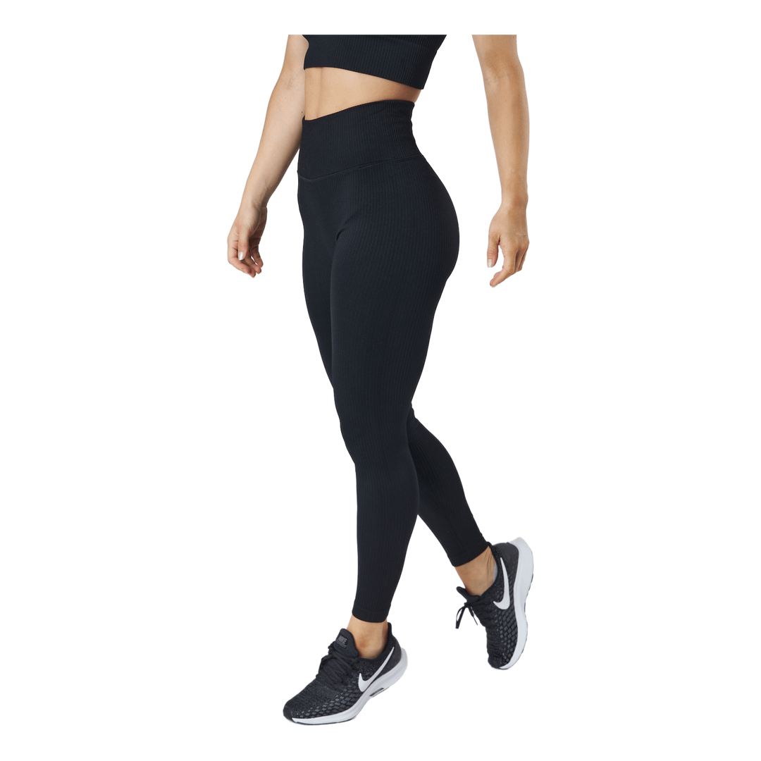 Rib Seamless Tights Black