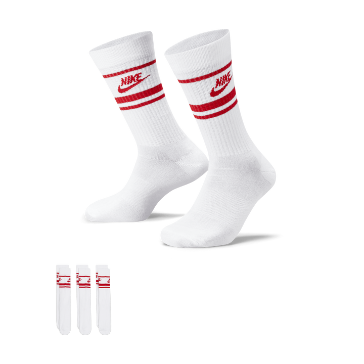 Sportswear Everyday Essential Crew Socks (3 Pairs) WHITE/UNIVERSITY RED/UNIVERSITY RED