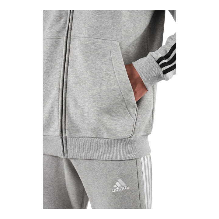 Essentials Fleece 3-Stripes Full-Zip Hoodie Medium Grey Heather