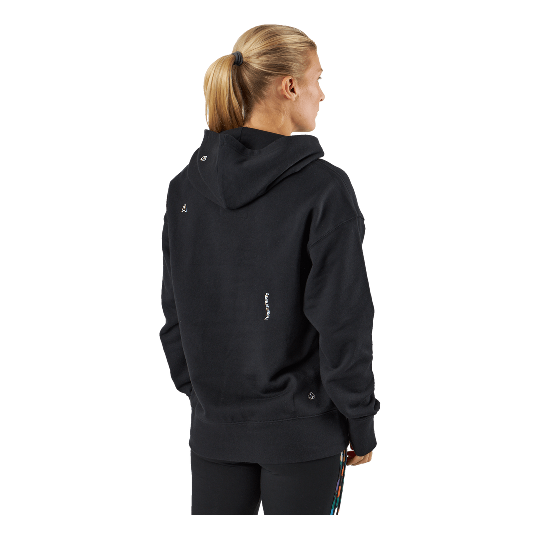 Relaxed Hoodie with Healing Crystals-Inspired Graphics Black