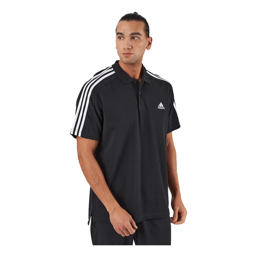Essentials Piqué Embroidered Small Logo 3-Stripes Polo Shirt Black