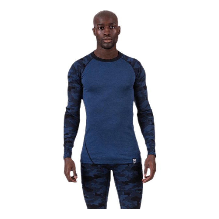 Camo Merino Wool Crew Blue