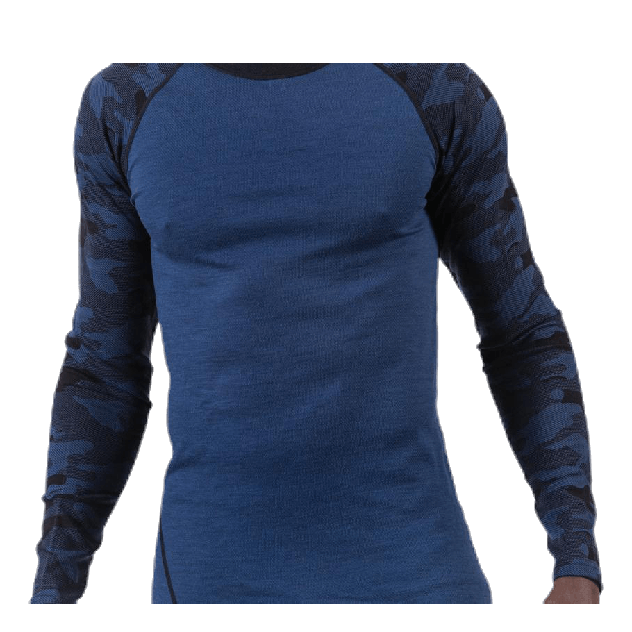 Camo Merino Wool Crew Blue