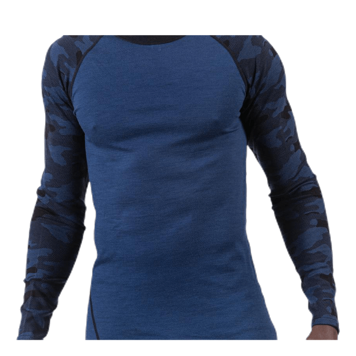 Camo Merino Wool Crew Blue