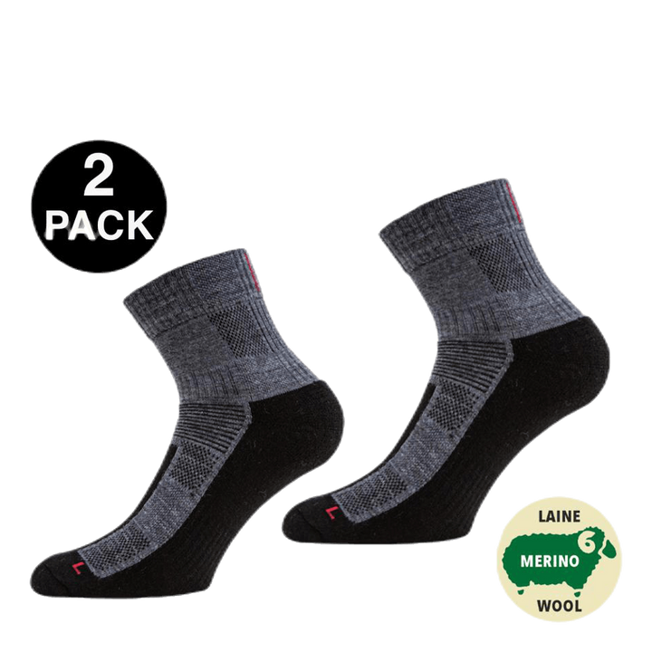 Leonardo Qtr - 2-pack Merino Wool Quarter Length Walking Socks Grey