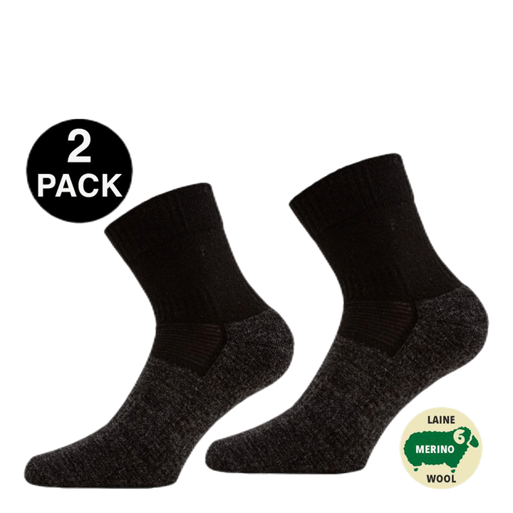 Leonardo Qtr - 2-pack Merino Wool Quarter Length Walking Socks Black