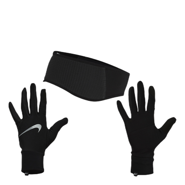 Essential Running Headband And Glove Set Black