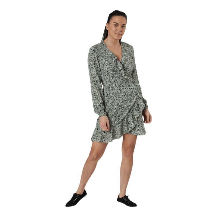 Carly L/S Wrap Short Dress Wvn Green