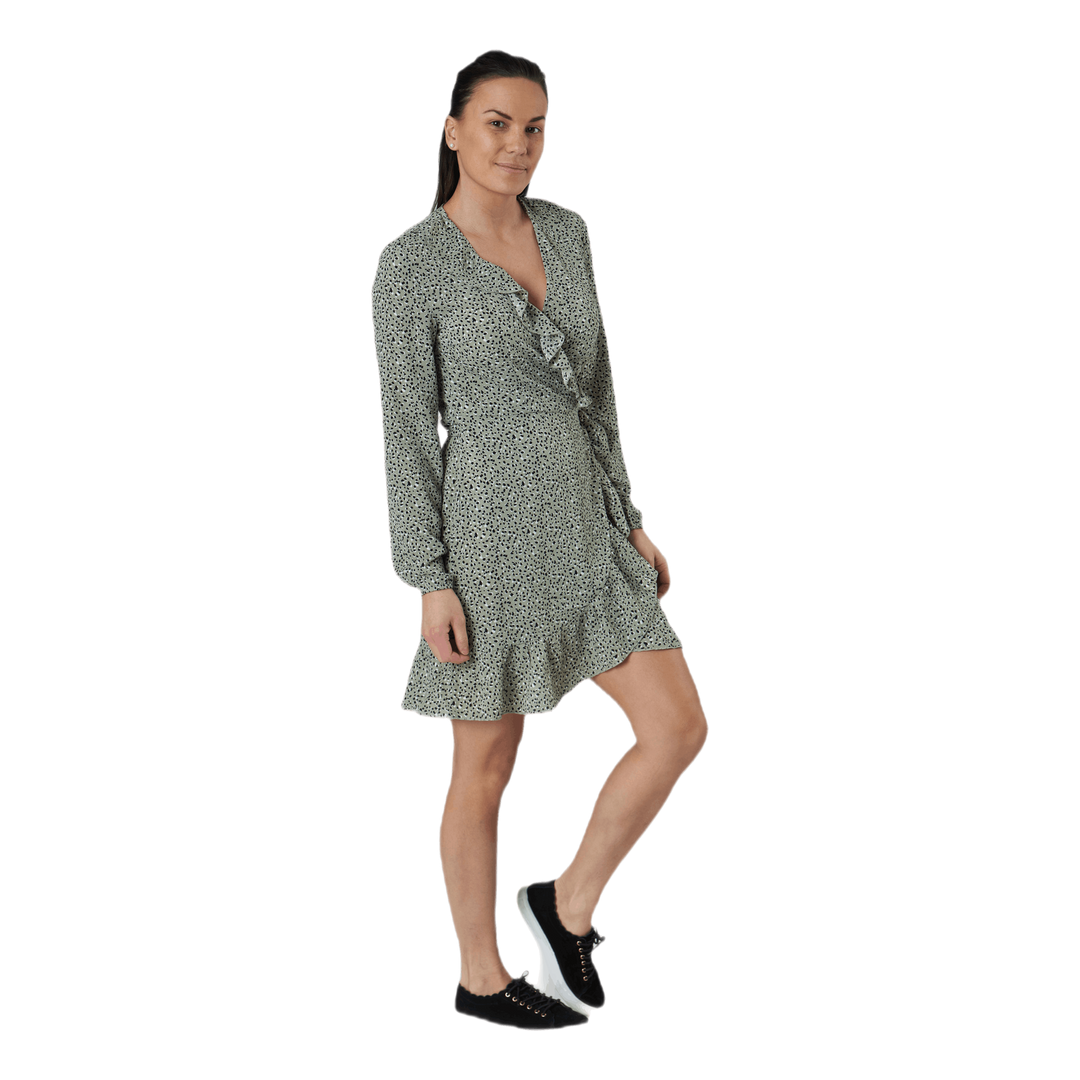 Carly L/S Wrap Short Dress Wvn Green