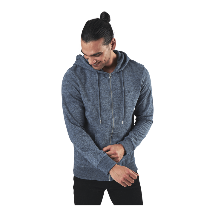 Basic Melange Sweat Zip Hood Blue