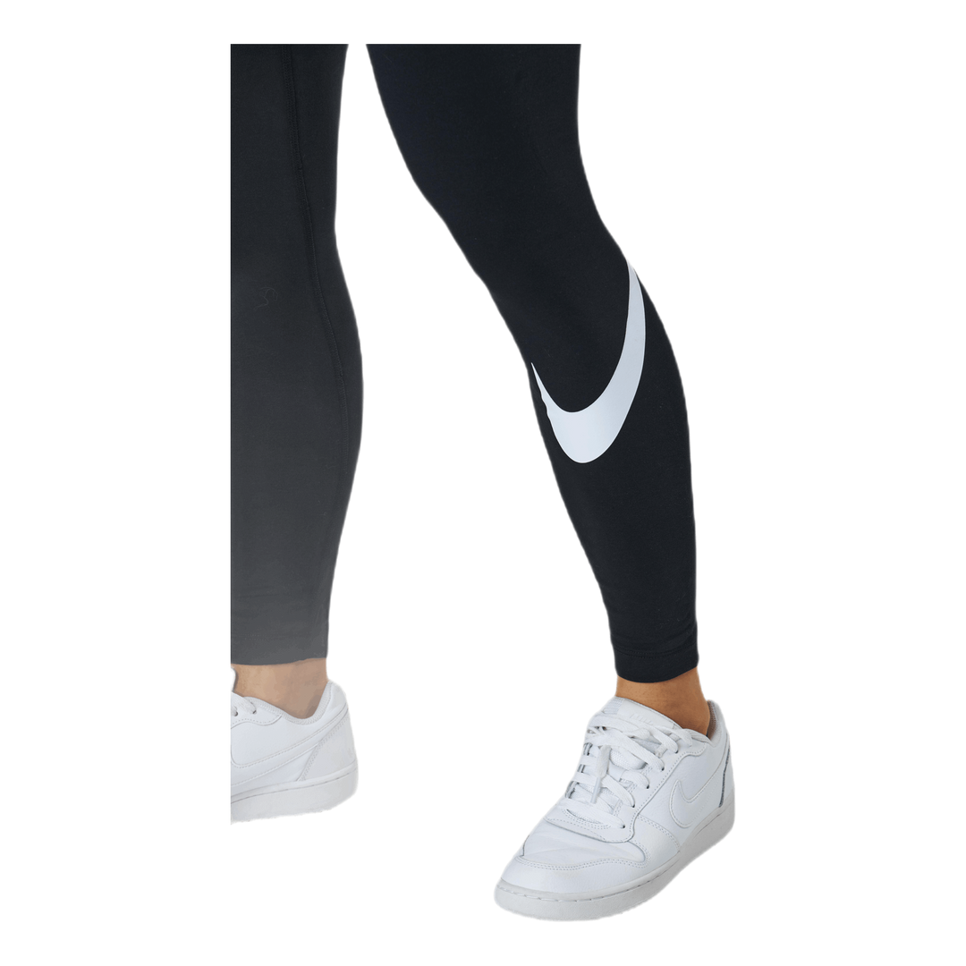 Nike Sportswear Essential Women's Mid-Rise Swoosh Leggings BLACK/WHITE –