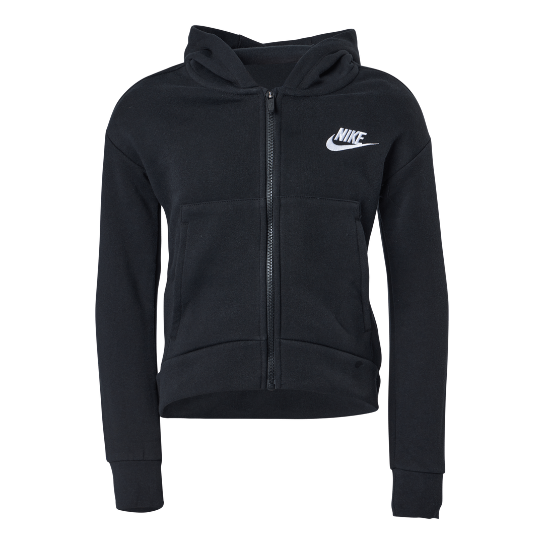 Nike Sportswear Club Fleece Big Kids Girls Full Zip Hoodie BLACK WHITE Sportamore
