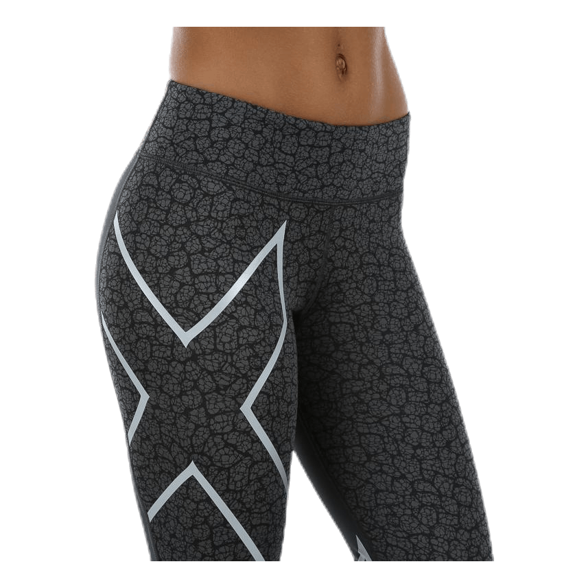 Patterned Mid-Rise Compression 7/8 Tights Black/Grey